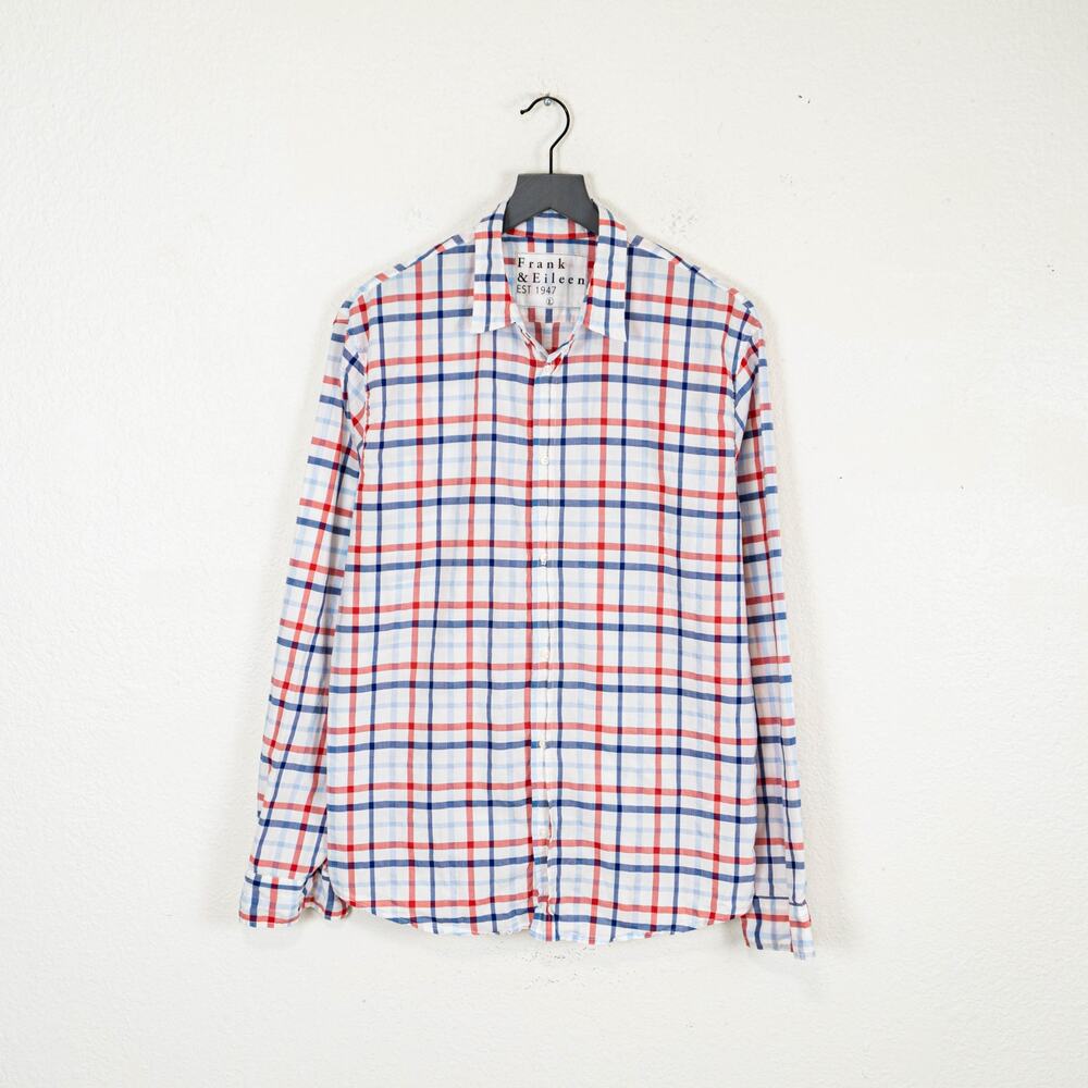 Frank & Eileen Men's Button up PAUL Shirt Red Blue white check size Large